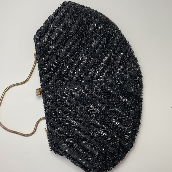 VINTAGE 50s 60s , Grande Maison Blanche beaded purse, black Evening bag - Picture 8 of 16